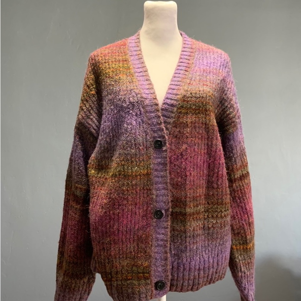 Christian Siriano Women's Sz XS Cardigan Relaxed Buttoned Wool Sweater Plum